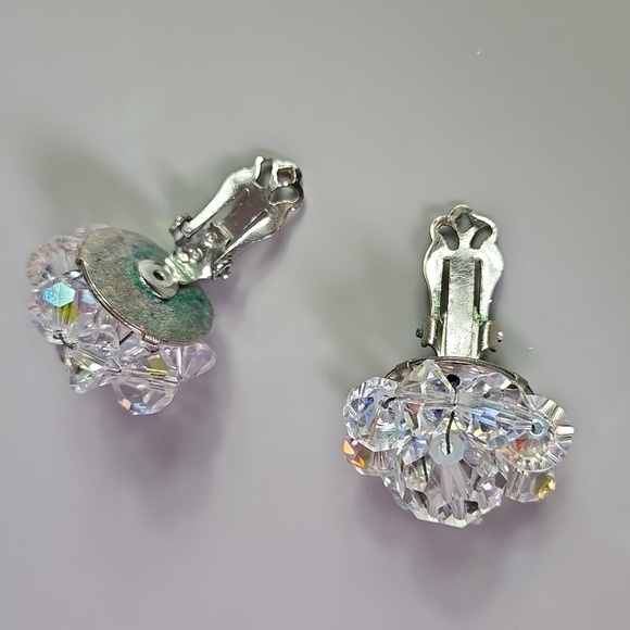 Crystal Cluster aurora borealis Clip On  Earrings - Picture 11 of 16